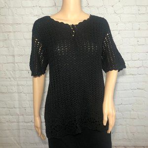 Carolyn Taylor Black crochet sweater